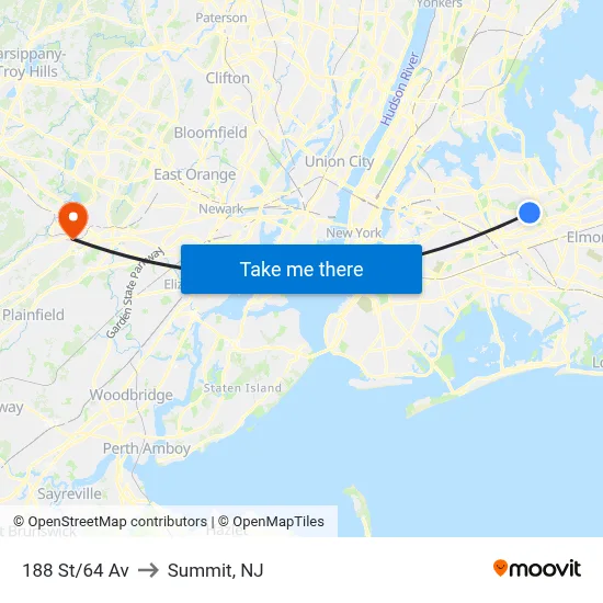 188 St/64 Av to Summit, NJ map