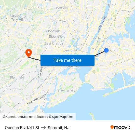 Queens Blvd/41 St to Summit, NJ map