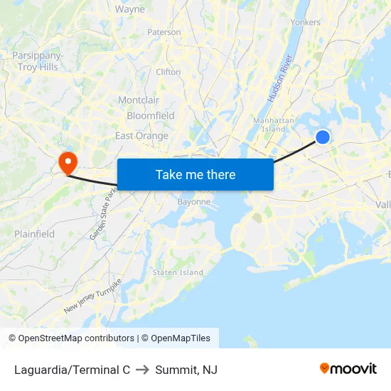 Laguardia/Terminal C to Summit, NJ map