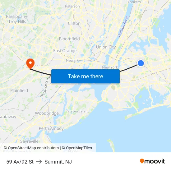 59 Av/92 St to Summit, NJ map