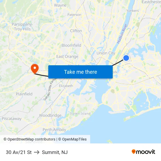 30 Av/21 St to Summit, NJ map