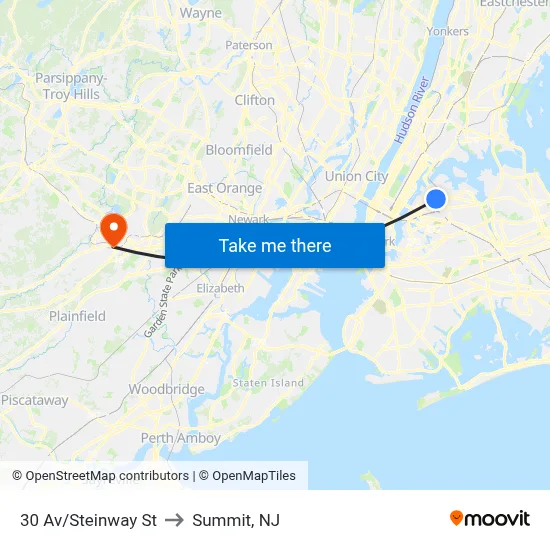 30 Av/Steinway St to Summit, NJ map