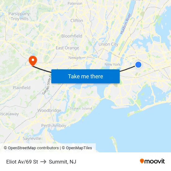 Eliot Av/69 St to Summit, NJ map