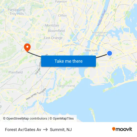 Forest Av/Gates Av to Summit, NJ map