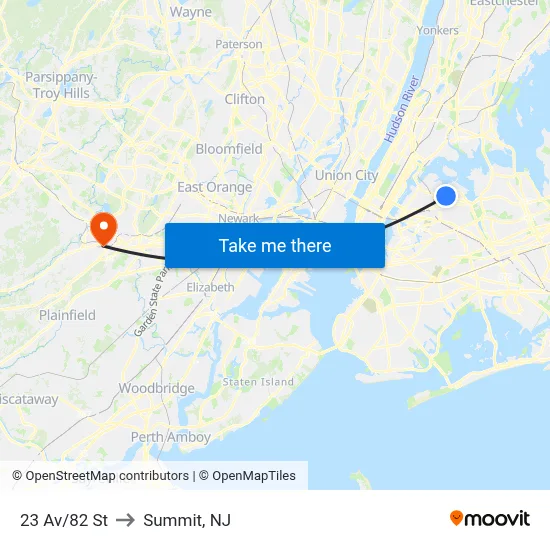 23 Av/82 St to Summit, NJ map