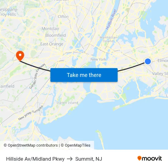Hillside Av/Midland Pkwy to Summit, NJ map