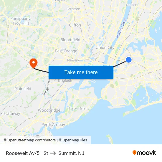 Roosevelt Av/51 St to Summit, NJ map