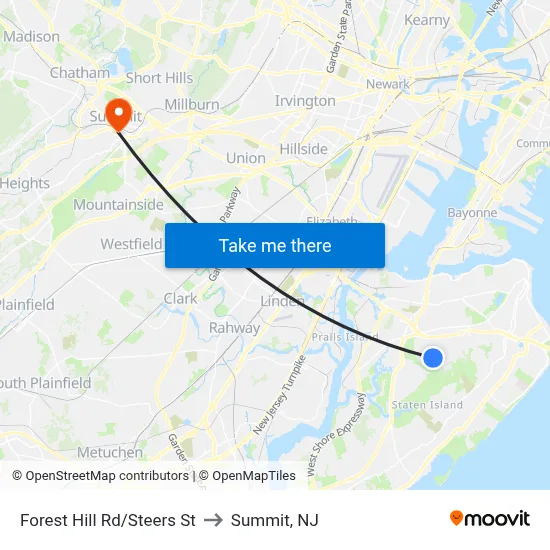 Forest Hill Rd/Steers  St to Summit, NJ map