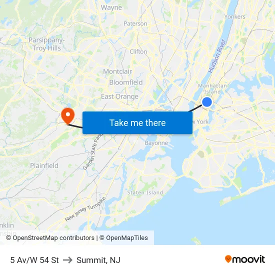 5 Av/W 54 St to Summit, NJ map