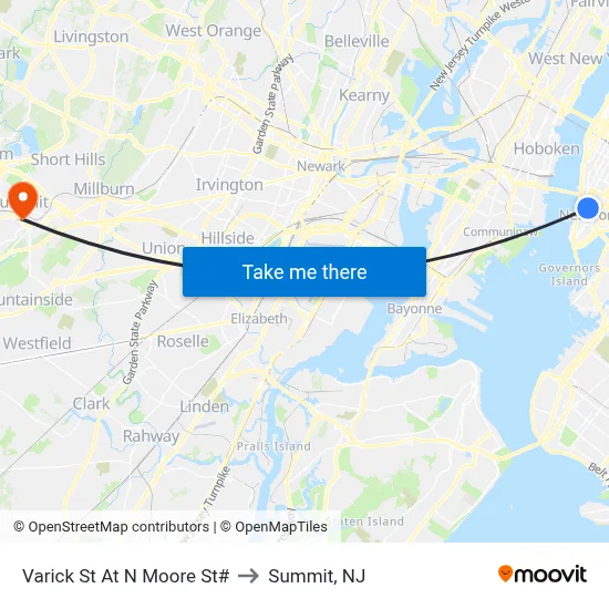 Varick St At N Moore St# to Summit, NJ map