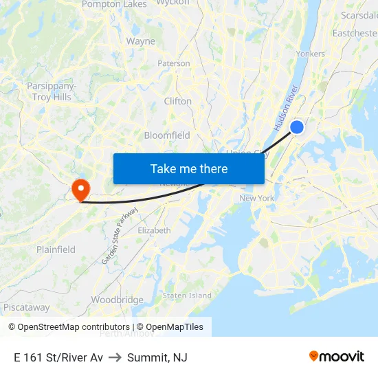 E 161 St/River Av to Summit, NJ map