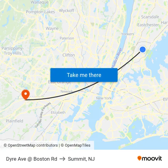 Dyre Ave @ Boston Rd to Summit, NJ map