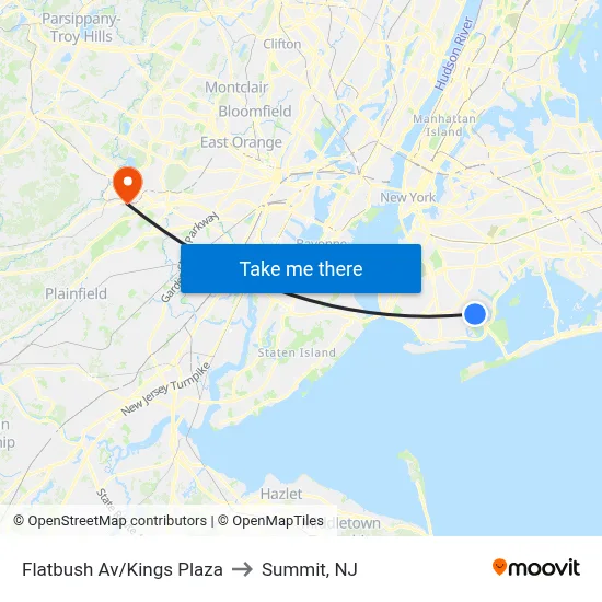 Flatbush Av/Kings Plaza to Summit, NJ map