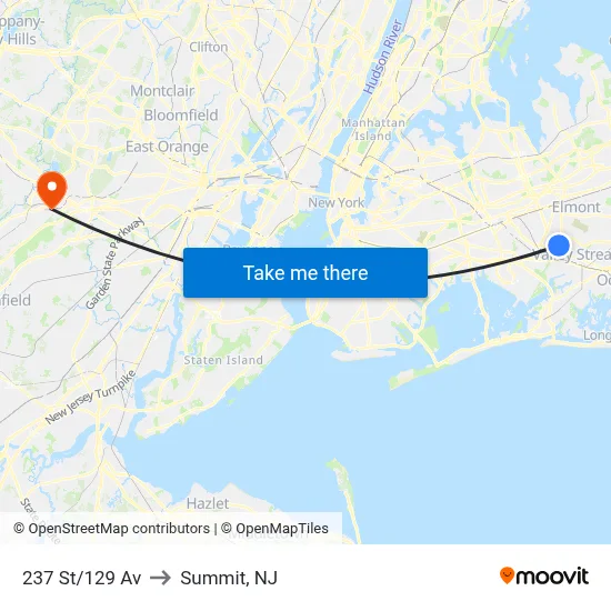 237 St/129 Av to Summit, NJ map