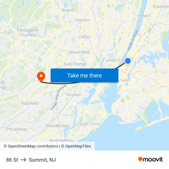 86 St to Summit, NJ map