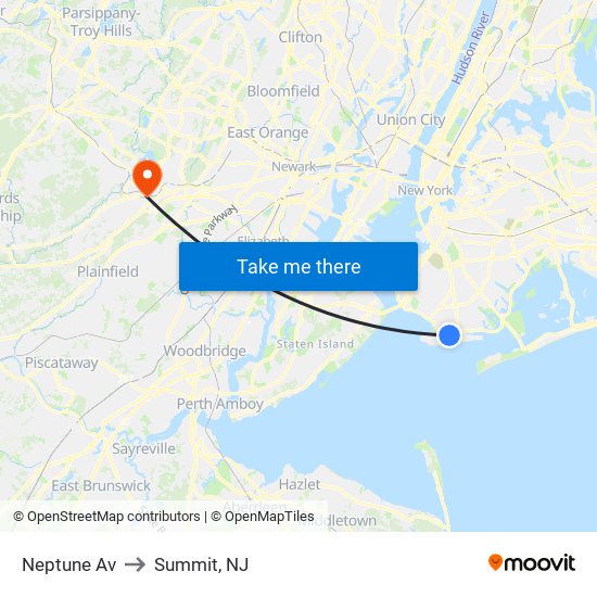 Neptune Av to Summit, NJ map