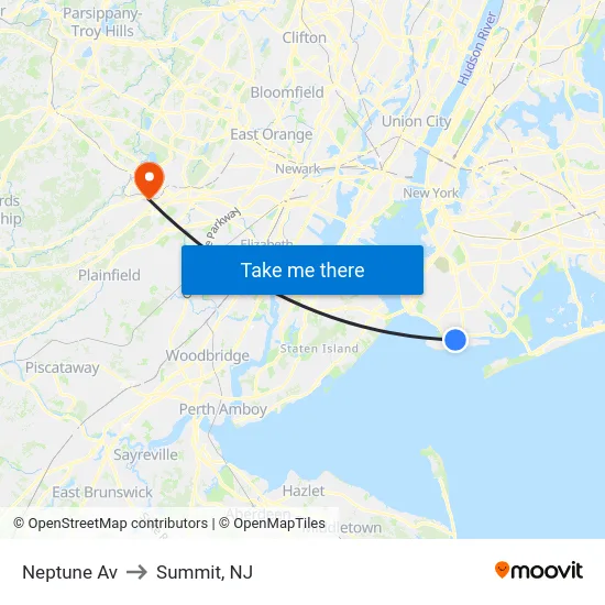 Neptune Av to Summit, NJ map