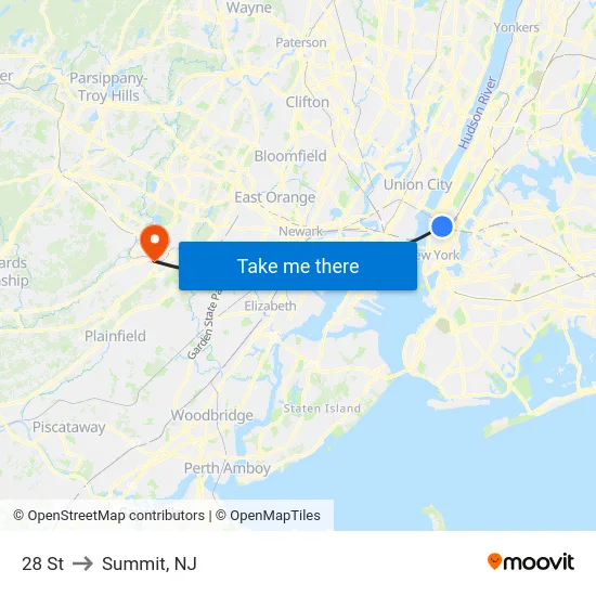 28 St to Summit, NJ map