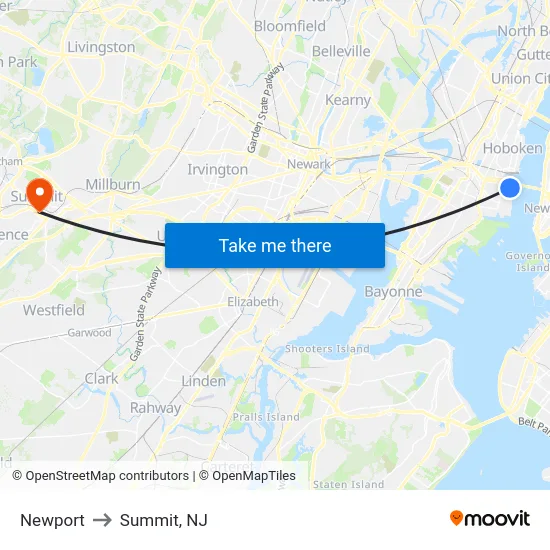 Newport to Summit, NJ map