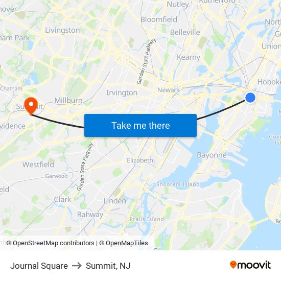 Journal Square to Summit, NJ map