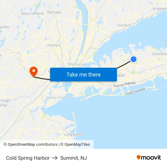 Cold Spring Harbor to Summit, NJ map
