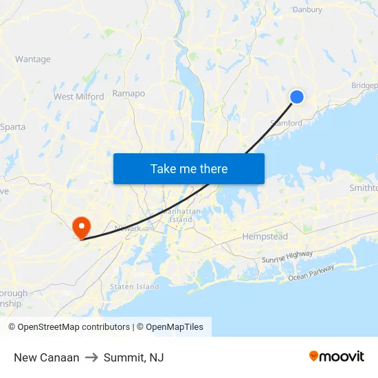 New Canaan to Summit, NJ map