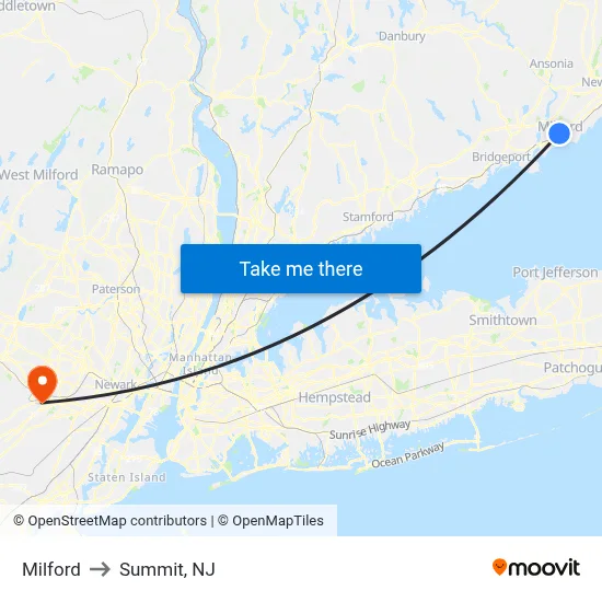 Milford to Summit, NJ map