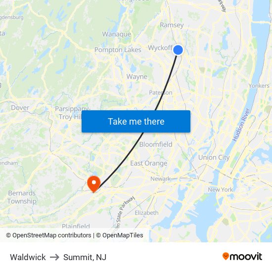 Waldwick to Summit, NJ map