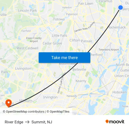 River Edge to Summit, NJ map