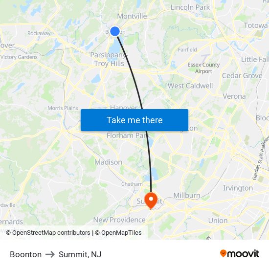 Boonton to Summit, NJ map