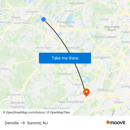 Denville to Summit, NJ map