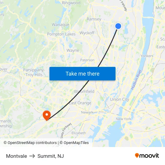 Montvale to Summit, NJ map