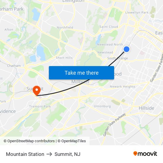 Mountain Station to Summit, NJ map