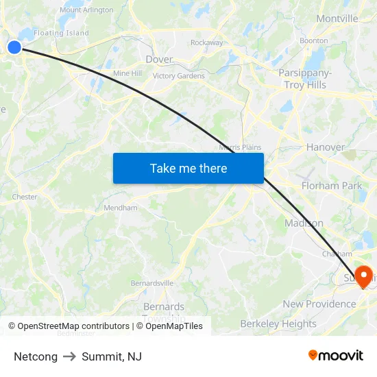 Netcong to Summit, NJ map