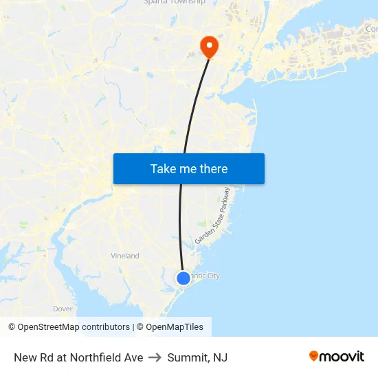 New Rd at Northfield Ave to Summit, NJ map
