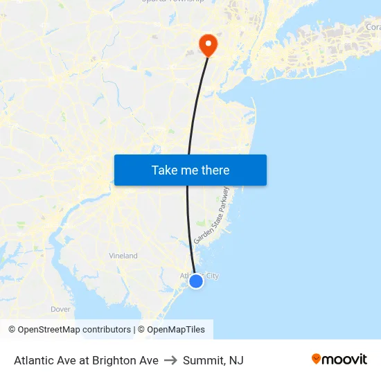Atlantic Ave at Brighton Ave to Summit, NJ map