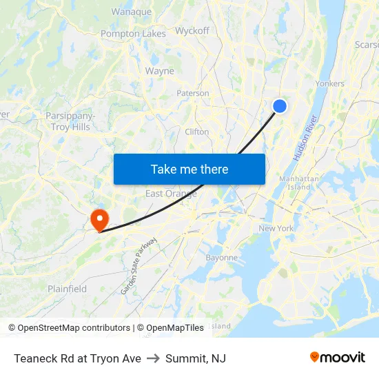 Teaneck Rd at Tryon Ave to Summit, NJ map