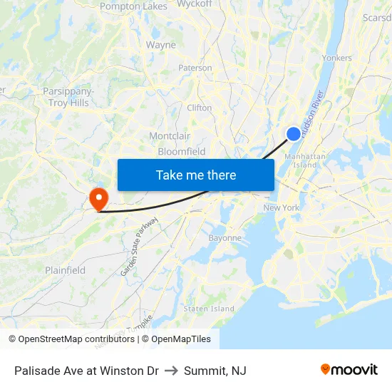 Palisade Ave at Winston Dr to Summit, NJ map
