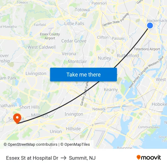 Essex St at Hospital Dr to Summit, NJ map