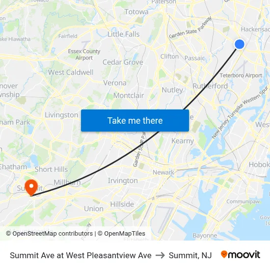 Summit Ave at West Pleasantview Ave to Summit, NJ map
