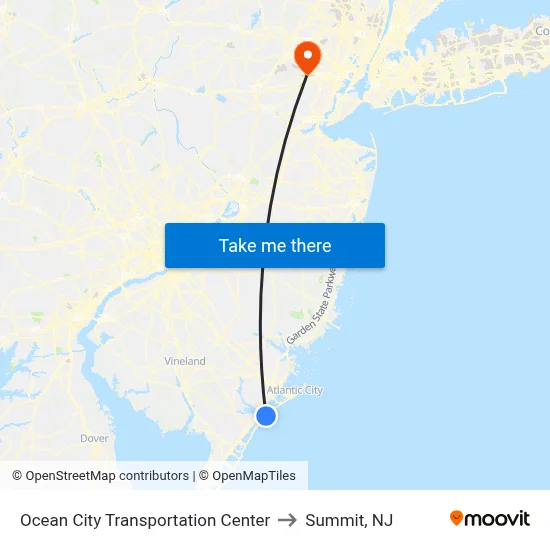 Ocean City Transportation Center to Summit, NJ map