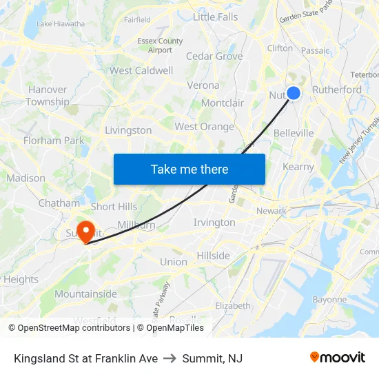 Kingsland St at Franklin Ave to Summit, NJ map