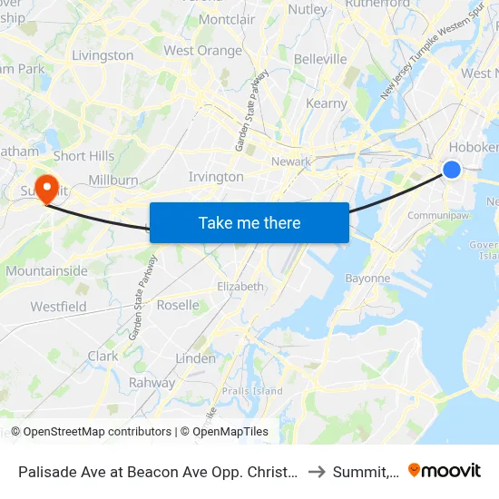 Palisade Ave at Beacon Ave Opp. Christ Hospital to Summit, NJ map