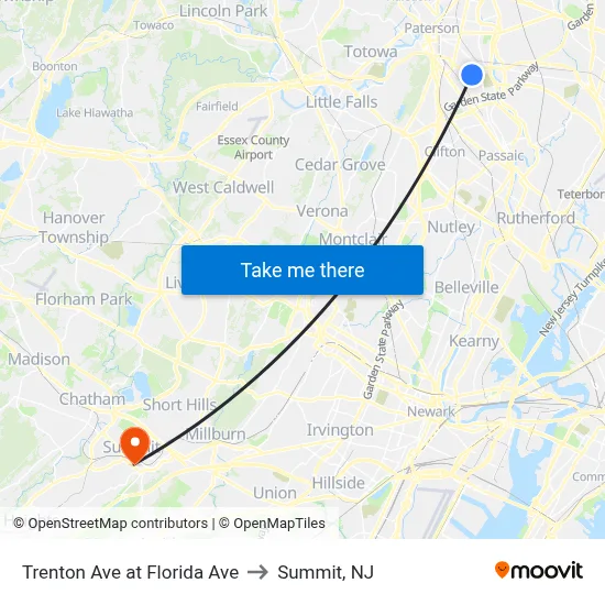 Trenton Ave at Florida Ave to Summit, NJ map