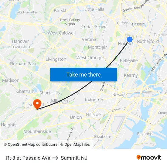 Rt-3 at Passaic Ave to Summit, NJ map