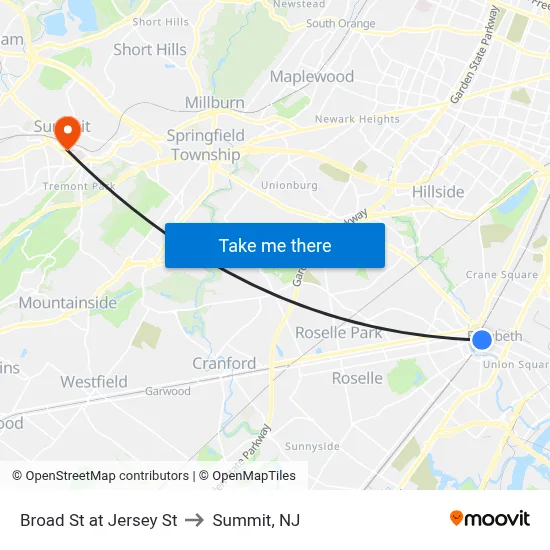 Broad St at Jersey St to Summit, NJ map