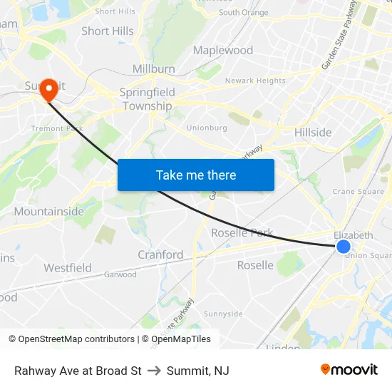 Rahway Ave at Broad St to Summit, NJ map