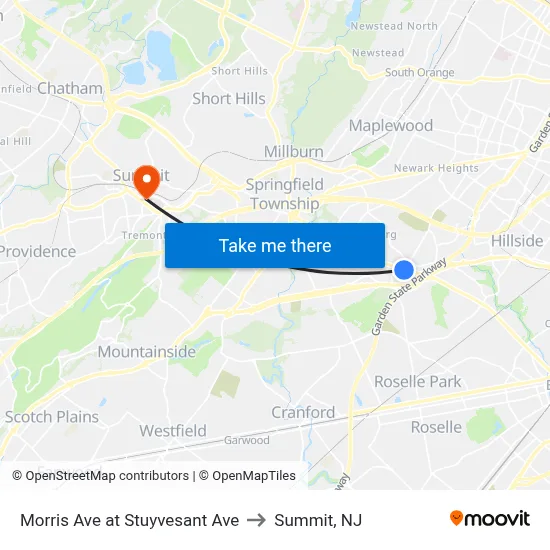 Morris Ave at Stuyvesant Ave to Summit, NJ map