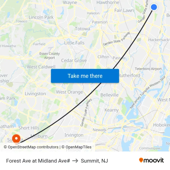 Forest Ave at Midland Ave# to Summit, NJ map