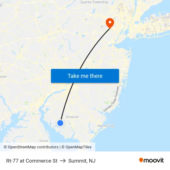 Rt-77 at Commerce St to Summit, NJ map